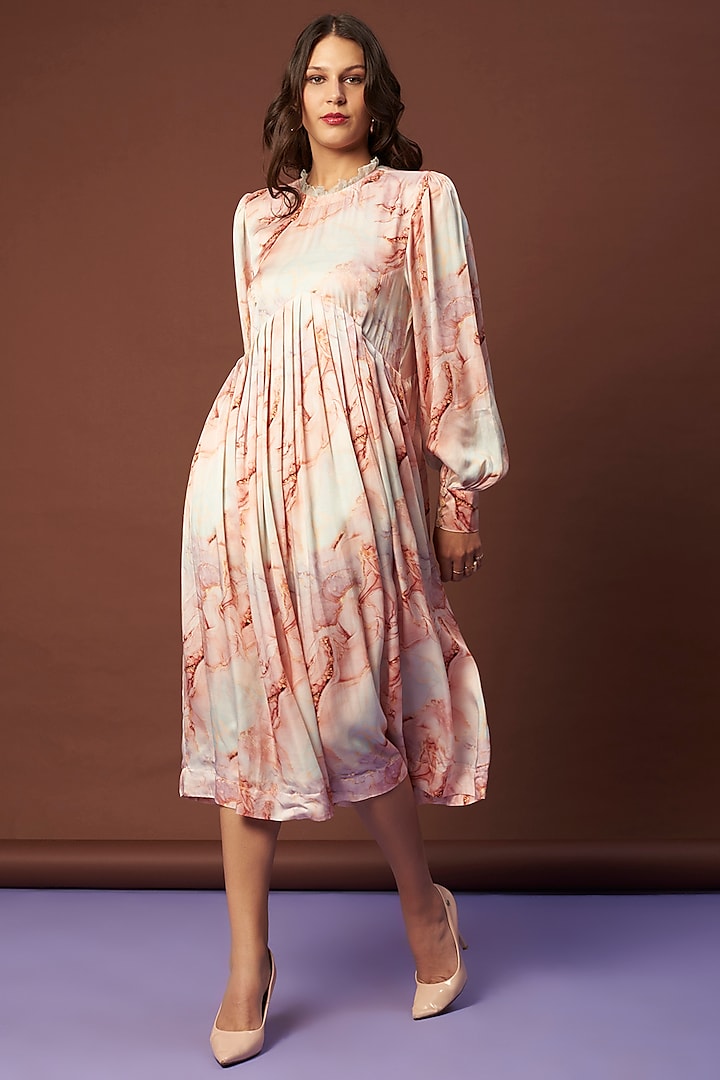 Peach Printed Dress by Khushbu Rathod