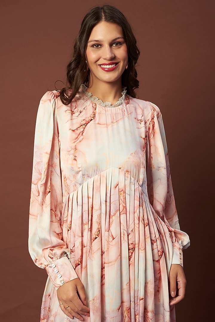 Peach Printed Vacation Dress by Khushbu Rathod at Pernia's Pop Up Shop