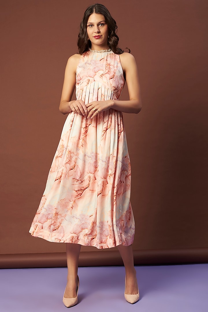 Peach Marble Printed Dress by Khushbu Rathod