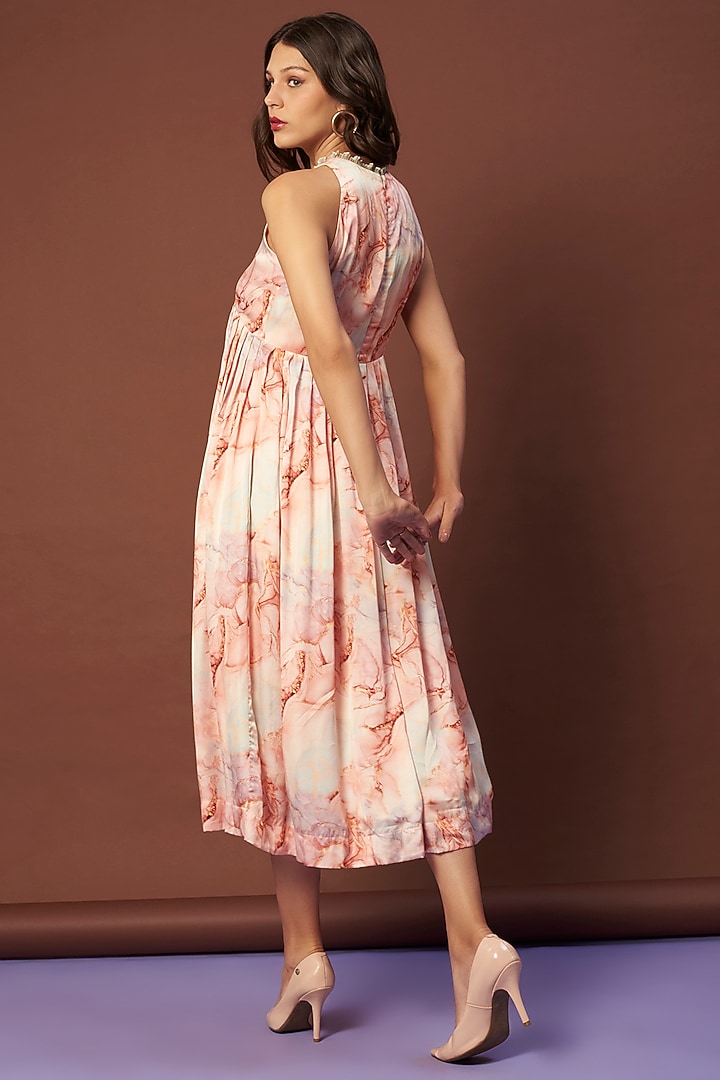 Peach Marble Printed Summer Dress by Khushbu Rathod at Pernia's Pop Up Shop
