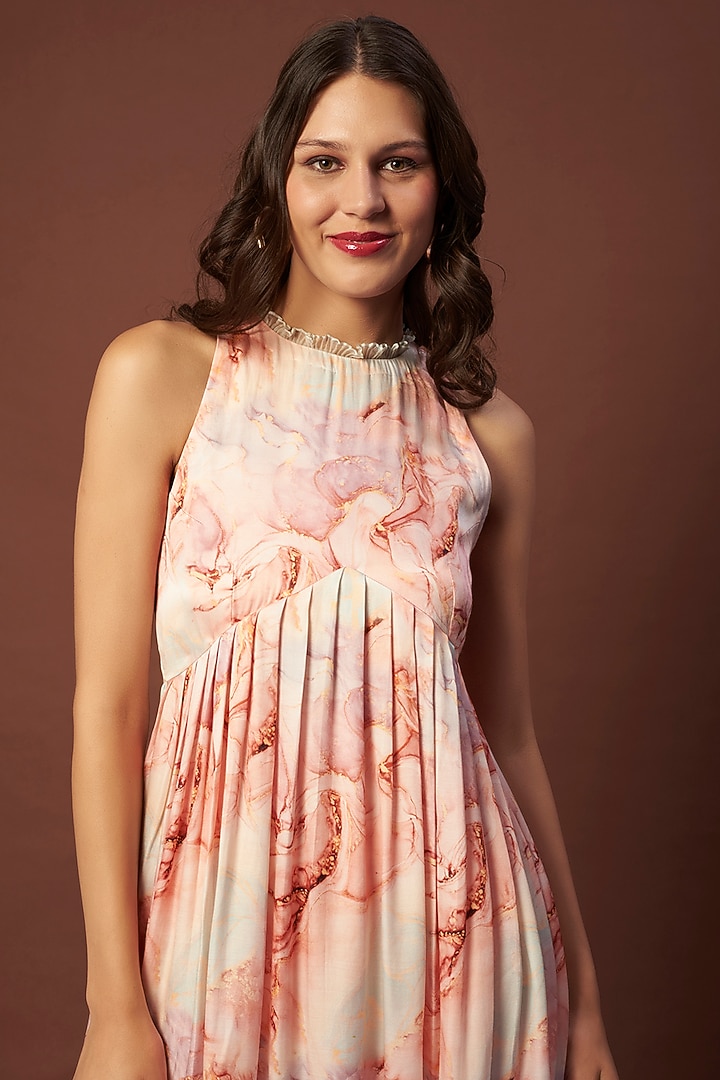 Peach Marble Printed Summer Dress by Khushbu Rathod at Pernia's Pop Up Shop