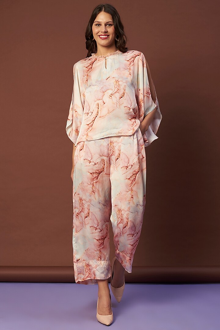 Peach Marble printed Pants by Khushbu Rathod