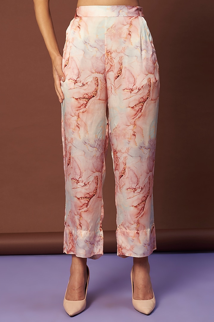 Peach Marble printed Pants by Khushbu Rathod at Pernia's Pop Up Shop
