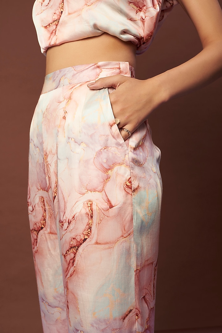 Peach Marble printed Pants by Khushbu Rathod at Pernia's Pop Up Shop