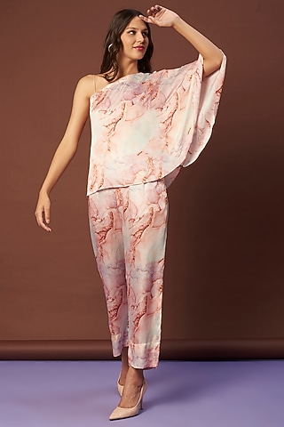 Peach Printed Pant Set by Khushbu Rathod