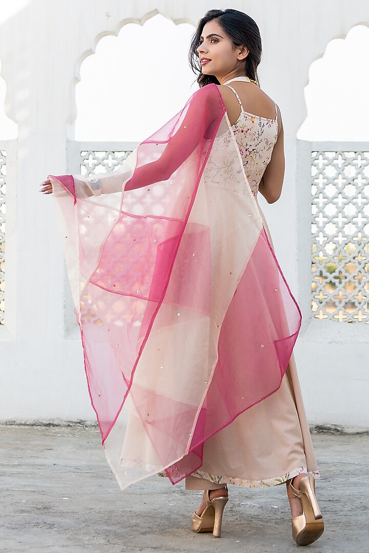 Beige Viscose & Cotton Long Flowy Kurta Set by Kohsh at Pernia's Pop Up Shop