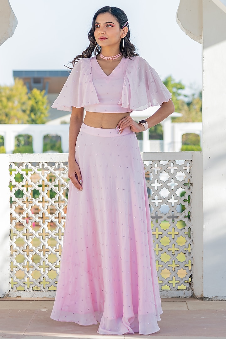 Baby Pink Embellished Skirt Set by Kohsh