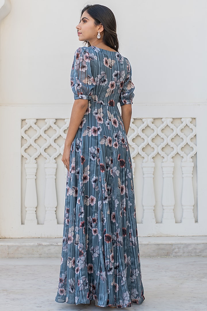 Bluish-Grey Floral Printed Gown by Kohsh at Pernia's Pop Up Shop