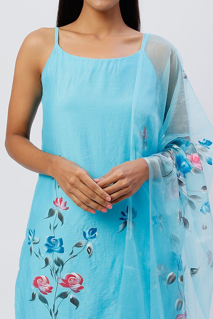 Blue Hand Painted Kurta Set by Kohsh at Pernia's Pop Up Shop