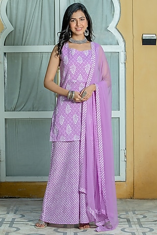Purple Cotton Printed Sharara Set by Kohsh