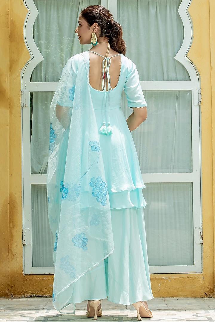 Blue Natural Crepe Sharara Set by Kohsh at Pernia's Pop Up Shop