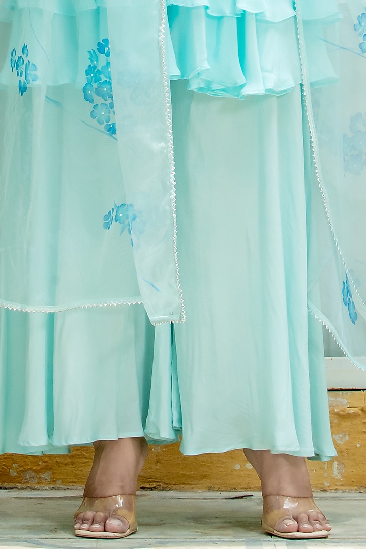 Blue Natural Crepe Sharara Set by Kohsh at Pernia's Pop Up Shop