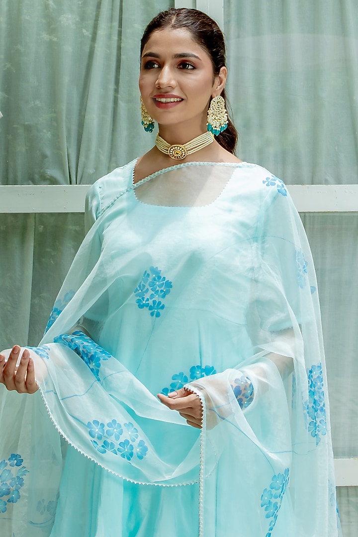 Blue Natural Crepe Sharara Set by Kohsh at Pernia's Pop Up Shop