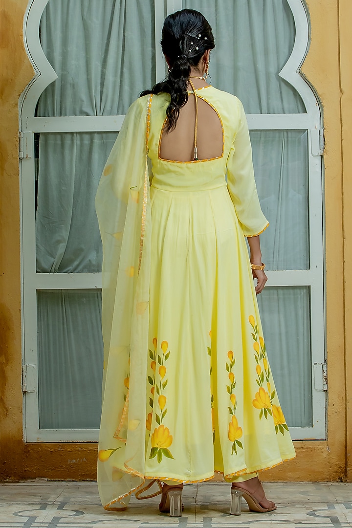 Yellow Hand Painted Anarkali Set by Kohsh at Pernia's Pop Up Shop