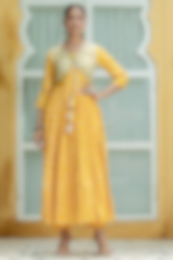 Yellow Muslin Gown With Jacket by Kohsh