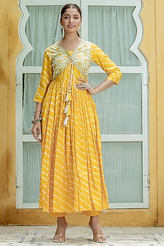 Yellow Muslin Gown With Jacket by Kohsh