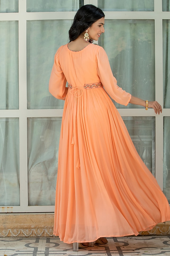 Peach Hand Embroidered Gown by Kohsh at Pernia's Pop Up Shop