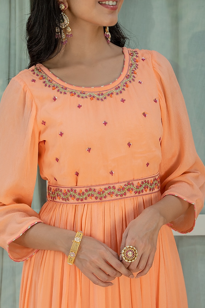 Peach Hand Embroidered Gown by Kohsh at Pernia's Pop Up Shop