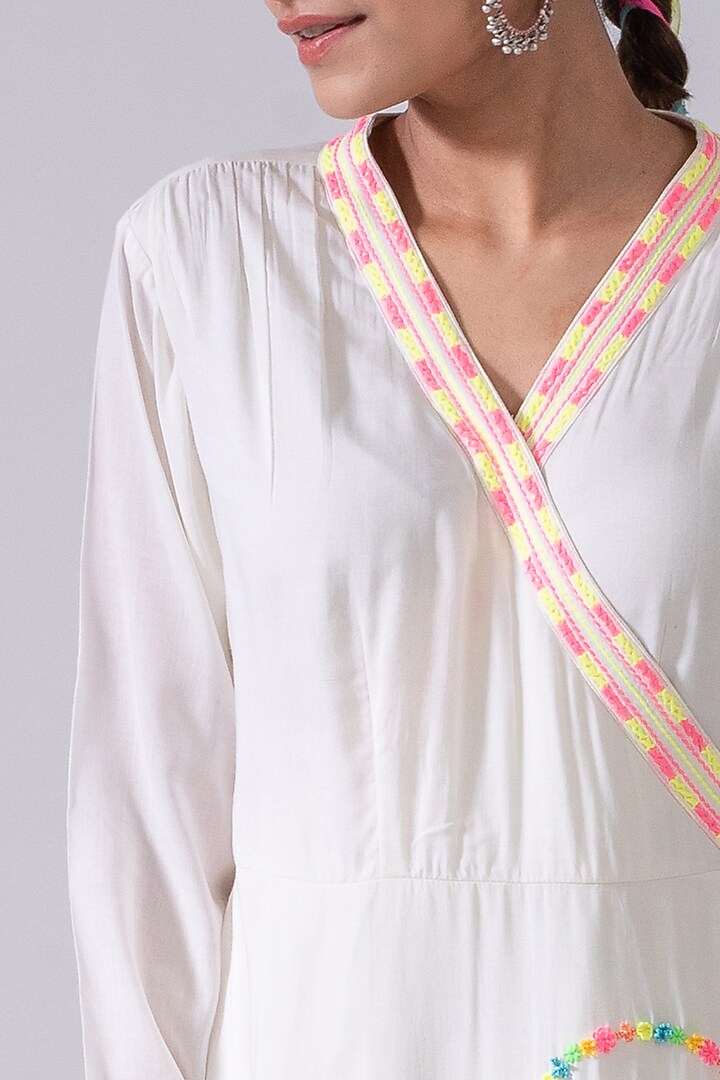 Ivory Embroidered Wrap Midi Summer Dress by Kacha Tanka at Pernia's Pop Up Shop