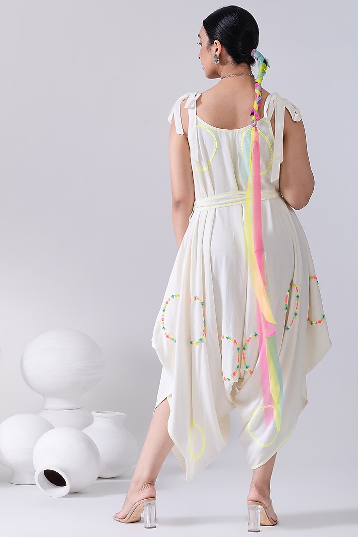 Ivory Embroidered Dhoti Jumpsuit With Tie-Dye Cape by Kacha Tanka at Pernia's Pop Up Shop