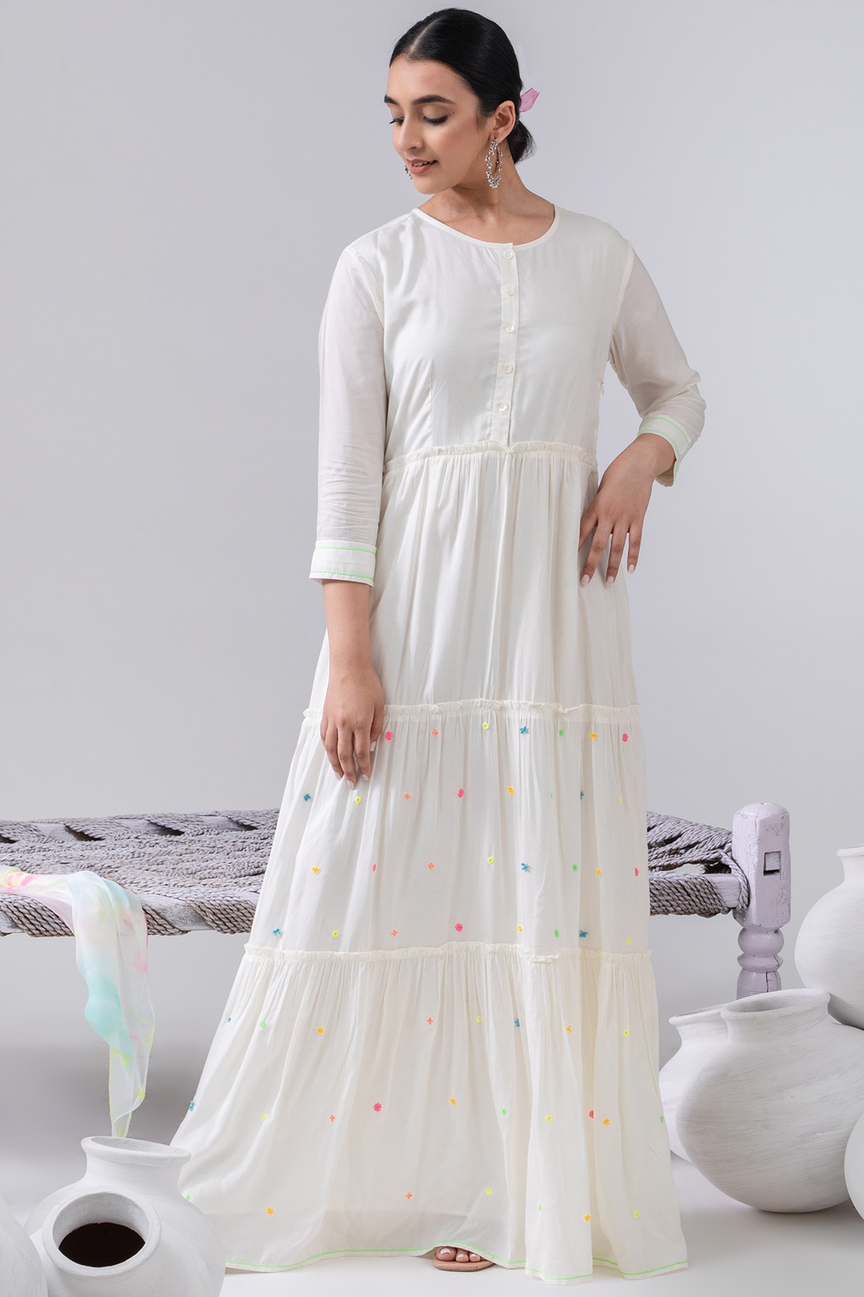 Ivory embroidered maxi dress best sale