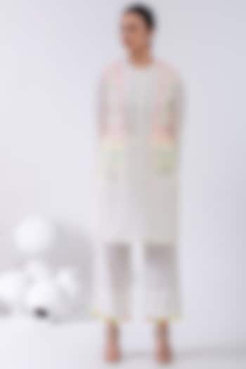 Ivory Kurta Set With Embroidered Jacket by Kacha Tanka