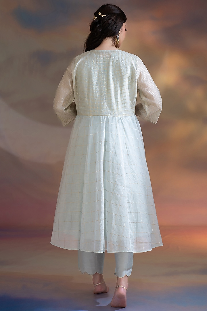 Greyish Blue Chanderi Jacket Set by Kacha Tanka at Pernia's Pop Up Shop