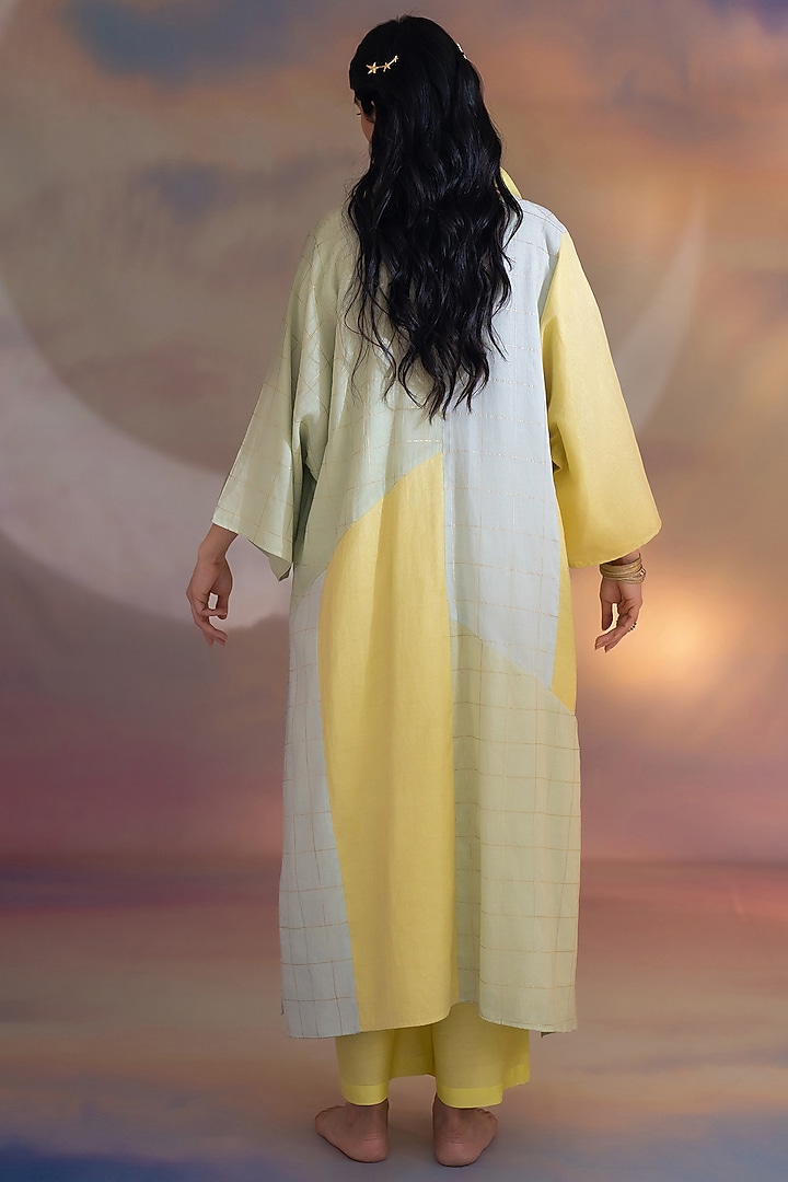 Multi-Colored Chanderi Embroidered Textured Kaftan Set by Kacha Tanka at Pernia's Pop Up Shop