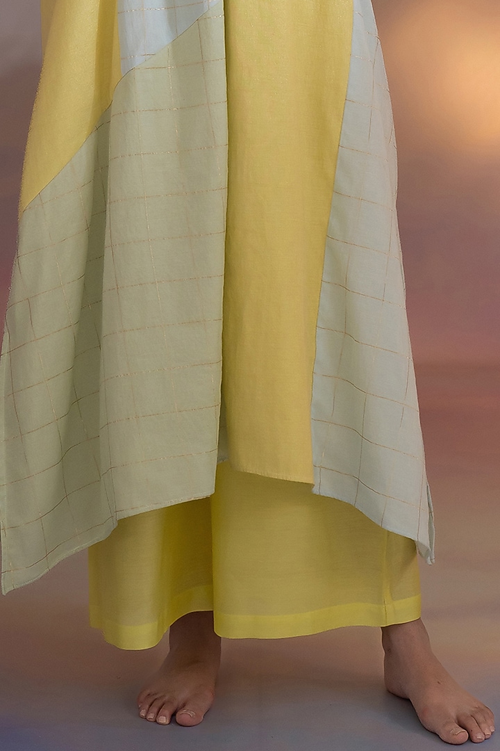 Multi-Colored Chanderi Embroidered Textured Kaftan Set by Kacha Tanka at Pernia's Pop Up Shop
