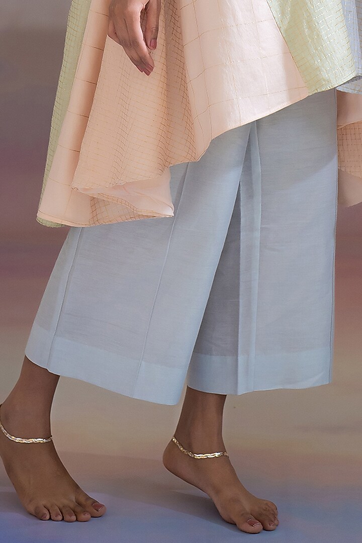 Multi-Colored Chanderi Embroidered Textured A-line Kurta Set by Kacha Tanka at Pernia's Pop Up Shop