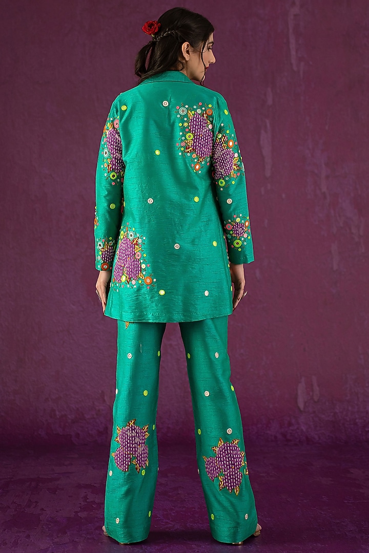 Green Embroidered Jacket Set by Kacha Tanka at Pernia's Pop Up Shop