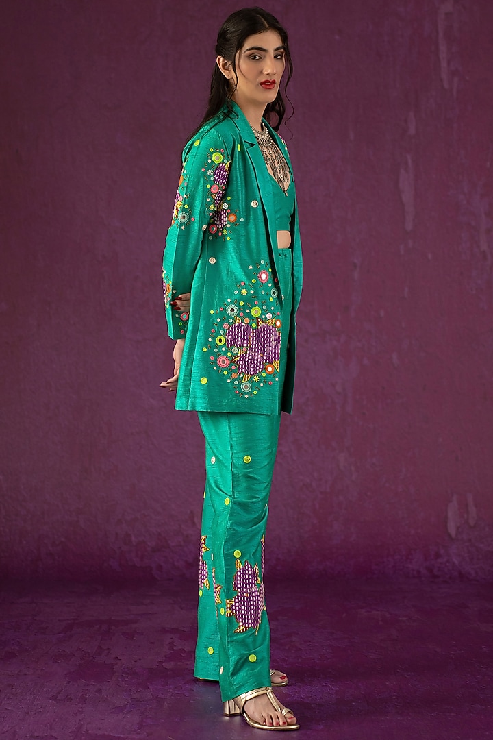 Green Embroidered Jacket Set by Kacha Tanka at Pernia's Pop Up Shop