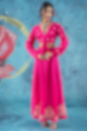 Pink Cotton Satin Skirt Set by Kacha Tanka