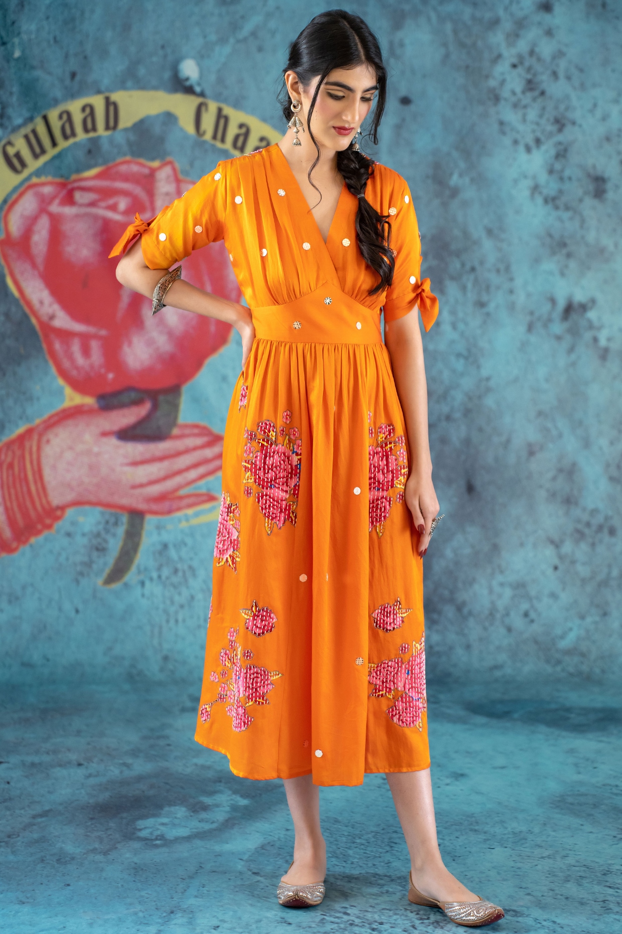 Orange Embroidery Mul cotton dress (Top) – YoshnasByEla