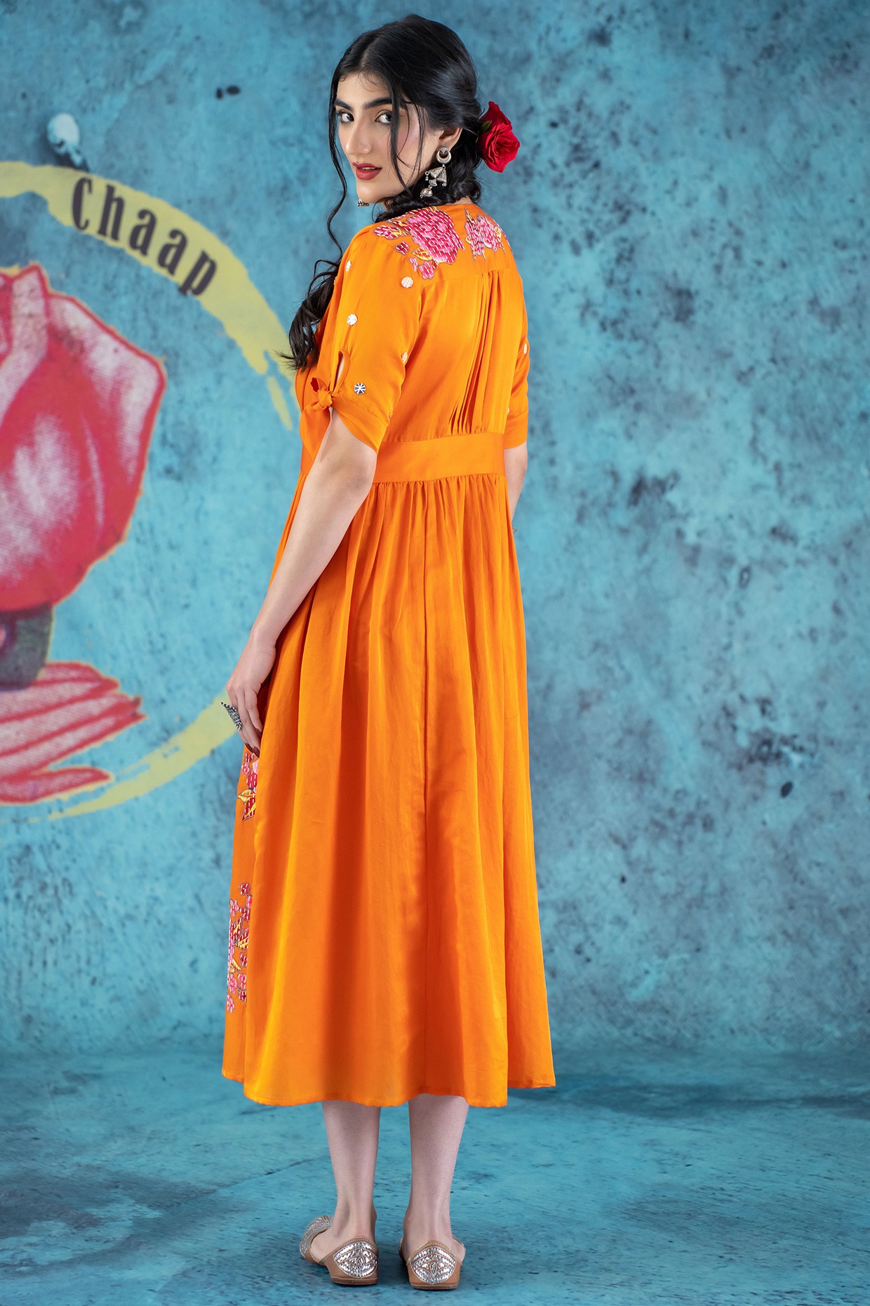 Orange Full Length Anarkali Frock Churidar