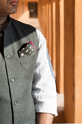 Charcoal Silk Pocket Square by Khatu