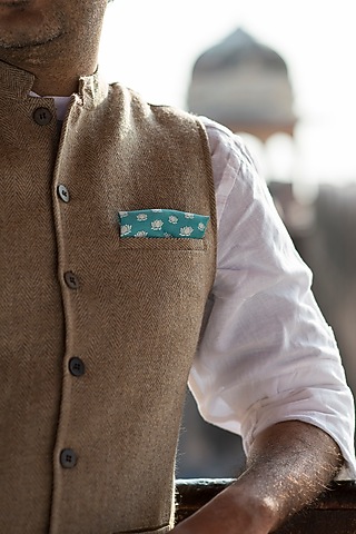 Teal Silk Pocket Square by Khatu