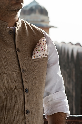 White Silk Pocket Square by Khatu