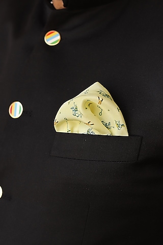 Pale Yellow Silk Pocket Square by Khatu