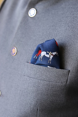 Blue Silk Pocket Square by Khatu