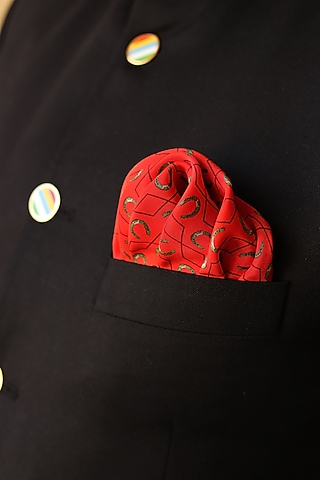Red Silk Pocket Square by Khatu