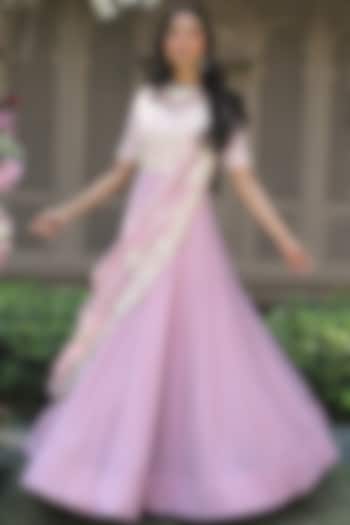 Blush Pink Embroidered Engagement Gown With Drape by Khushboo Bagri at Pernia's Pop Up Shop