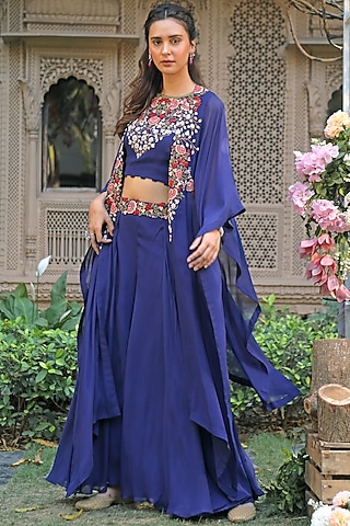 Royal Blue Georgette Embroidered Pant Set
 by Khushboo Bagri