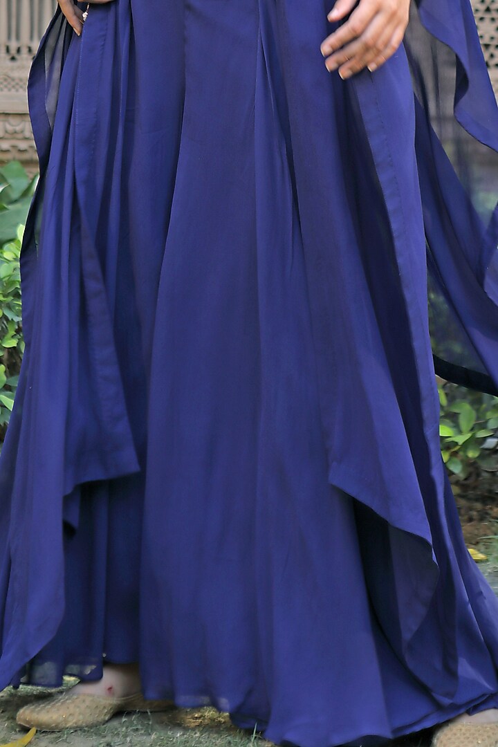 Royal Blue Georgette Embroidered Pant Set
 by Khushboo Bagri at Pernia's Pop Up Shop