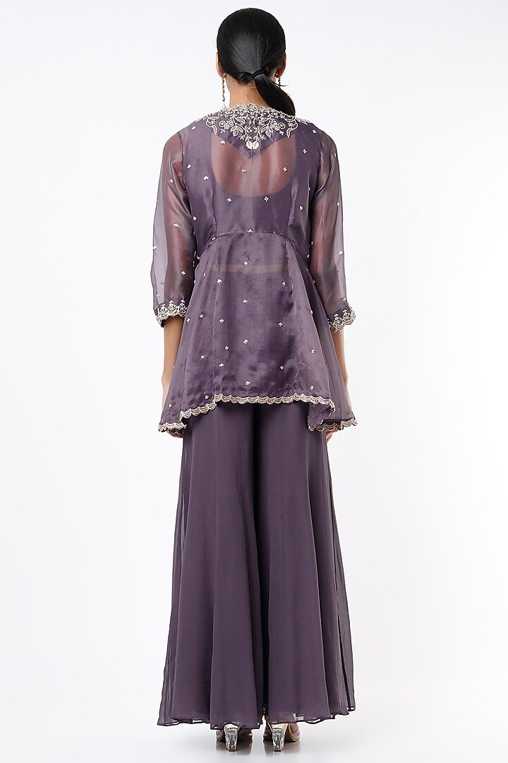 Neon Violet Embroidered Wedding Sharara Set With Jacket by Khushboo Bagri at Pernia's Pop Up Shop