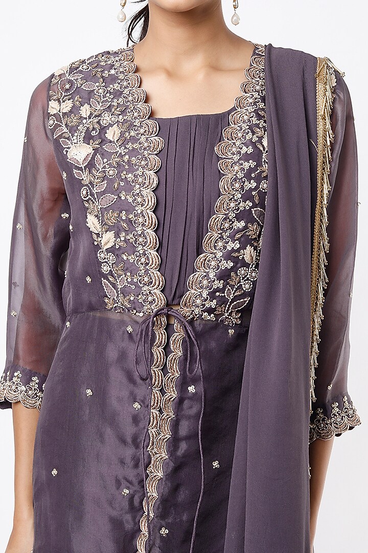 Neon Violet Embroidered Wedding Sharara Set With Jacket by Khushboo Bagri at Pernia's Pop Up Shop