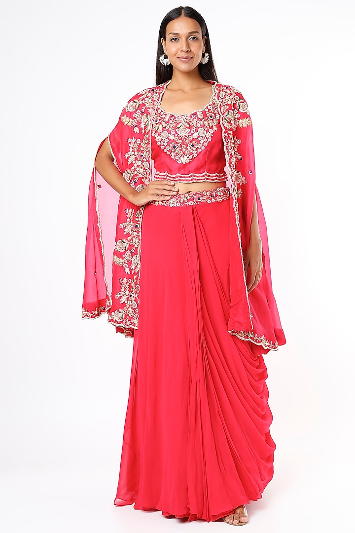 Red Embroidered Lehenga Set by Khushboo Bagri