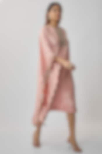 Pink Silk & Chinese Dupion Hand Embroidered Kaftan by Khushboo Bagri