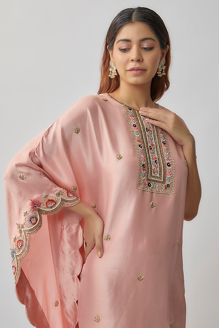 Pink Silk & Chinese Dupion Hand Embroidered Kaftan by Khushboo Bagri at Pernia's Pop Up Shop