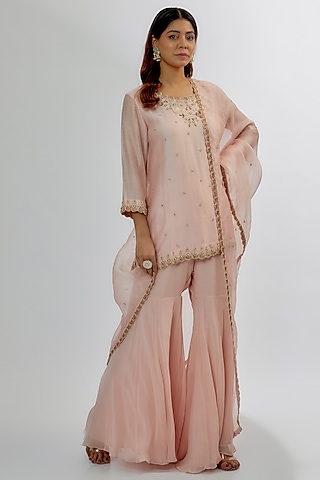 Pink Georgette & Silk Sharara Set by Khushboo Bagri